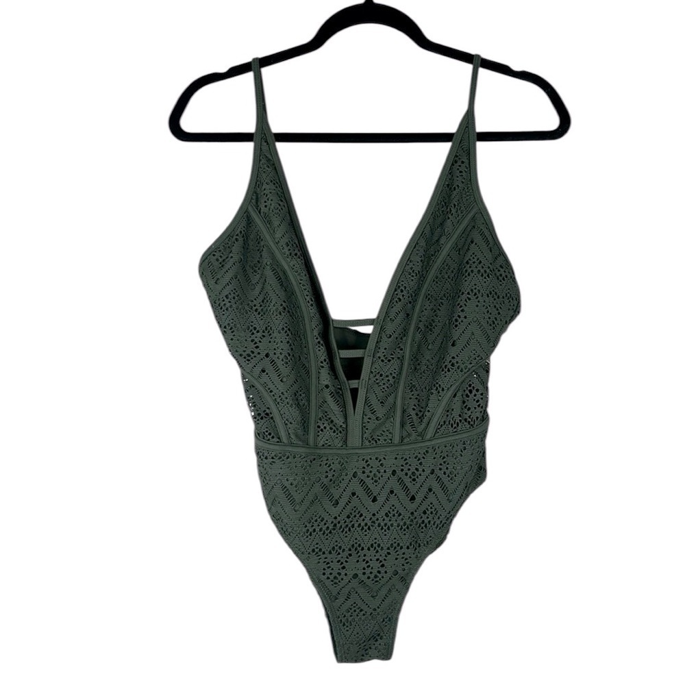 TiniBikini Olive Crochet Summer Vacation One Piece Swimsuit Size Large New!